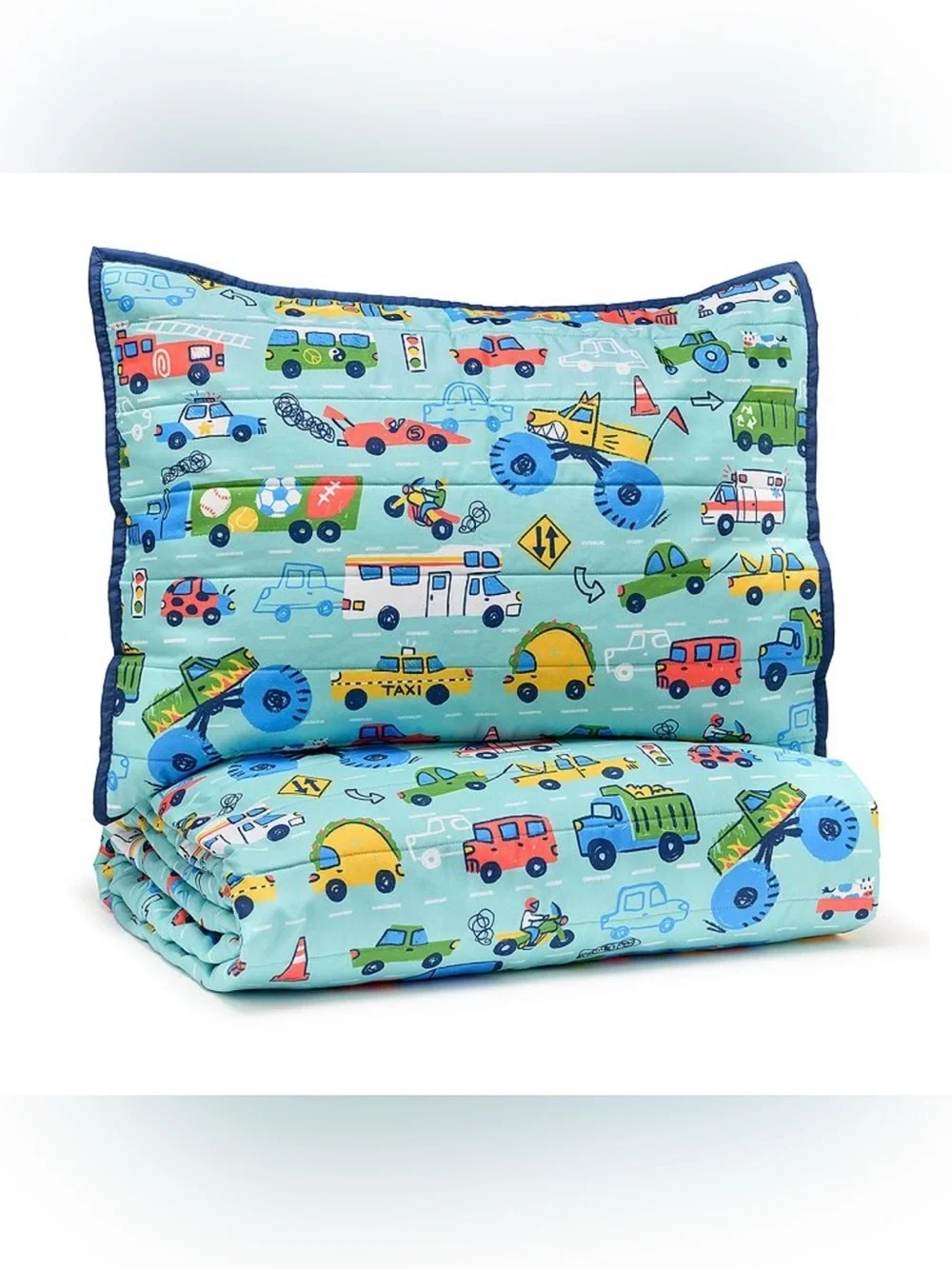 The Big One Blue Kids Quilt Set with Vehicle Print